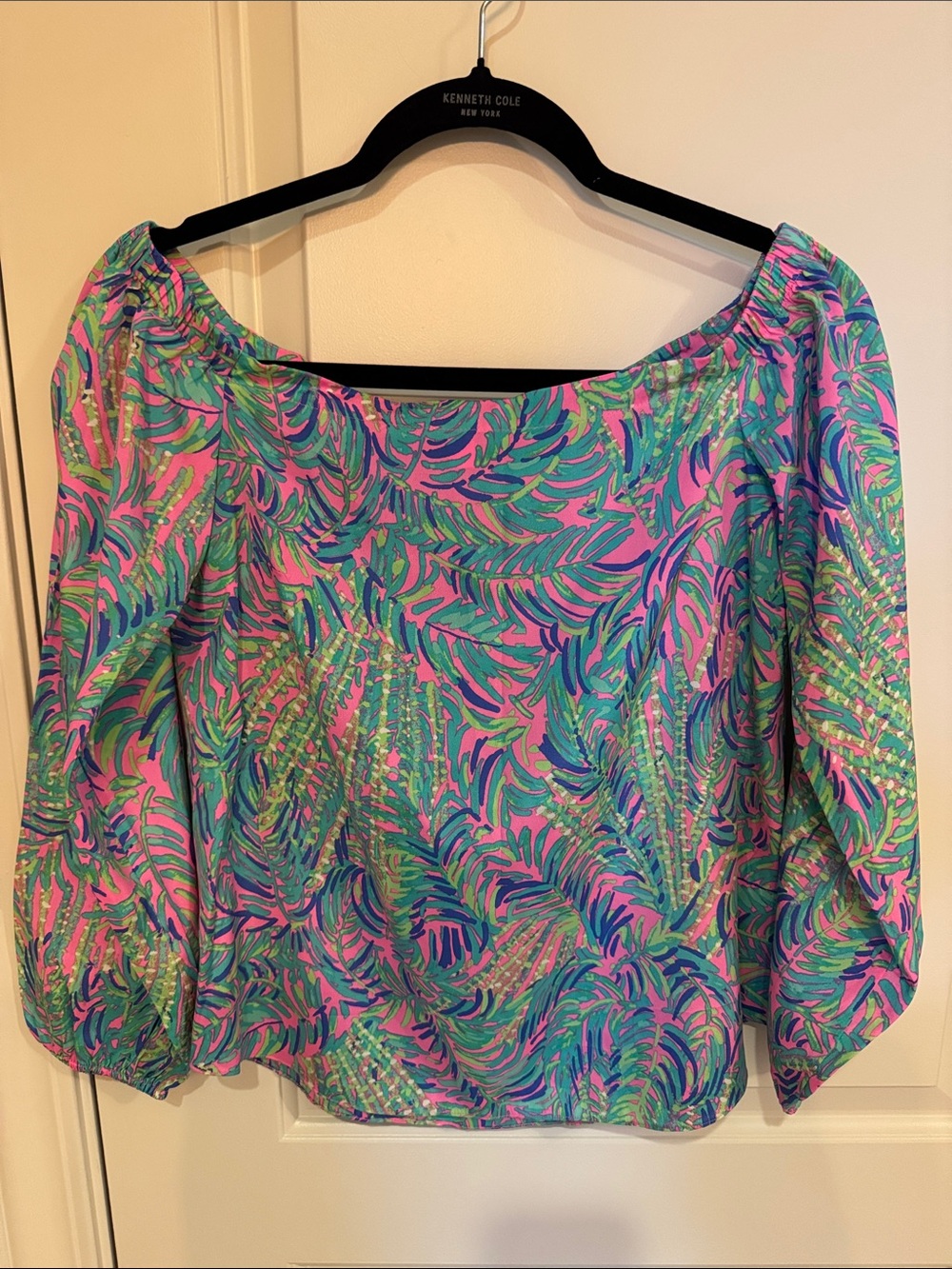 Lily Pulitzer Off-Shoulder Tropical Print Blouse in Pink, Green & Blue